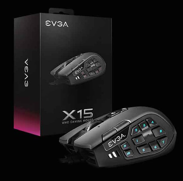 EVGA X15 MMO Gaming Mouse, 8k, Wired, Black, Customizable, 16,000